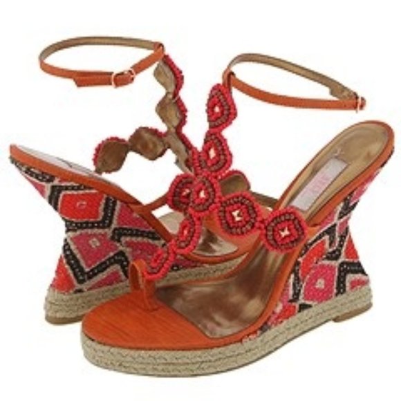 JLo by Jennifer Lopez Beaded Aztec Wedge Sandals - Picture 1 of 11